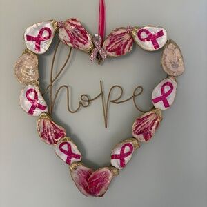 Oyster Shell Breast Cancer Decoupage “Heart of Hope” Wire Wreath